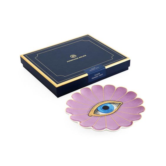 Glamorous floral ceramic tray with eye illustration