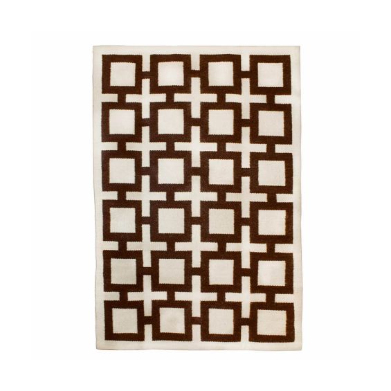 Reversible cream and brown square-patterned rug