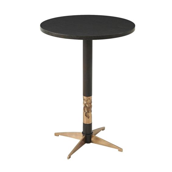 Opulent side table in dark tobacco finish with brass accents