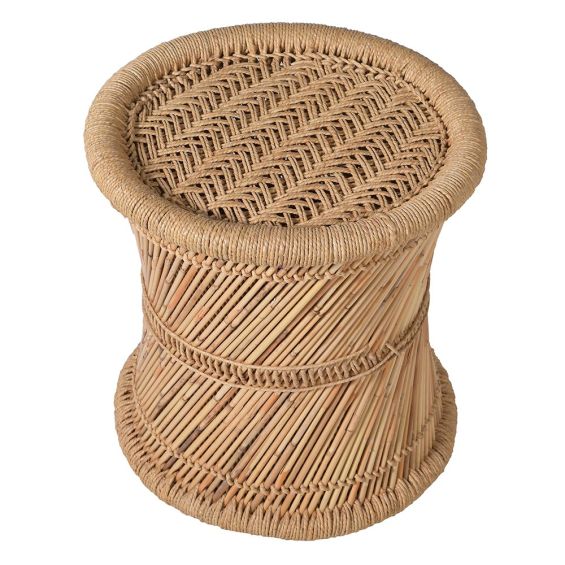 A beautiful bohemian style stool crafted from bamboo