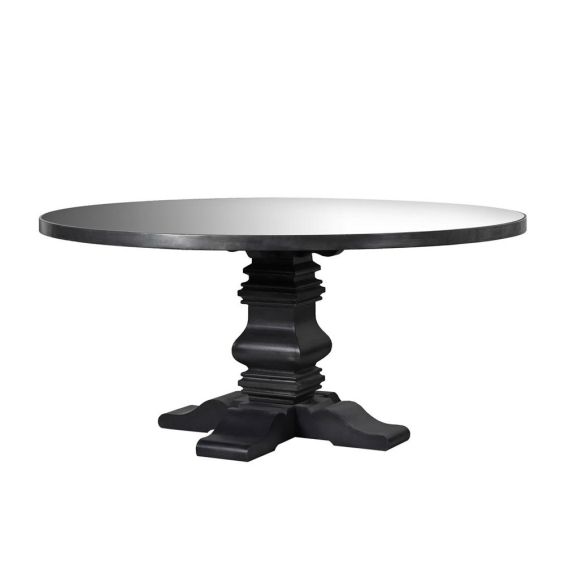 large round traditional dining table with mirrored table top 
