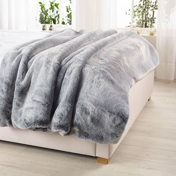 Luxury silver grey shimmer effect faux fur throw