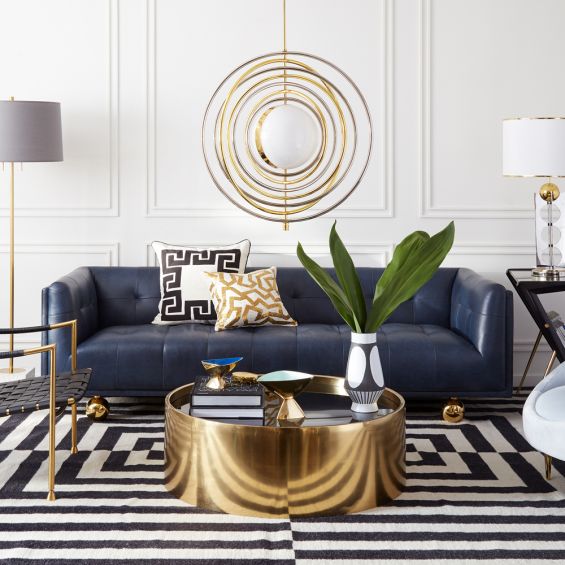 round brass coffee table with smoke mirror top 
