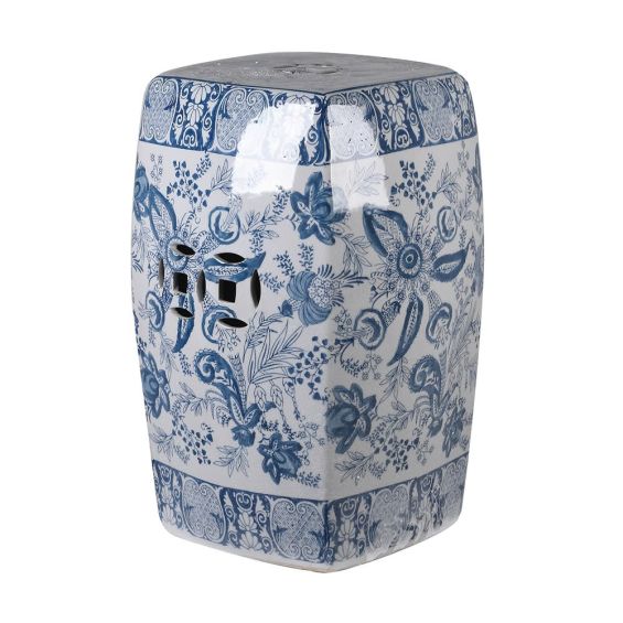 Blue and white oriental style ceramic stool