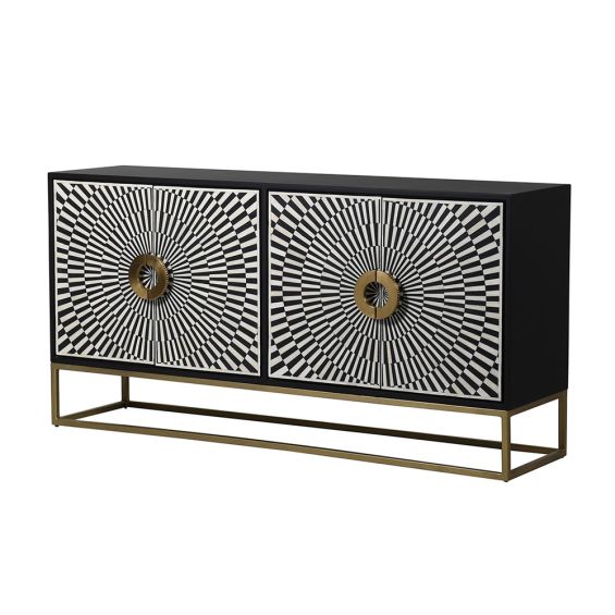 Luxury black bone sunray credenza sideboard with brass accents