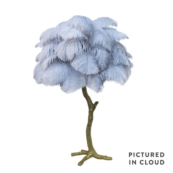 Mini ostrich feather lamp in cloud with a brass base
