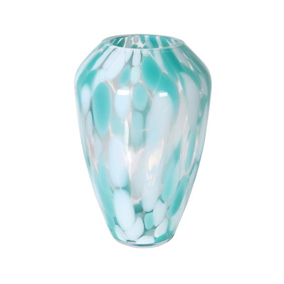 A breathtakingly beautiful aqua speckled vase with a glossy glass finish 