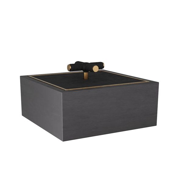 Black wooden box with brass details and cross handle