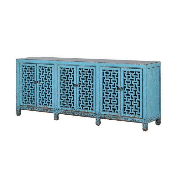 Shabby chic blue sideboard with lattice detailing