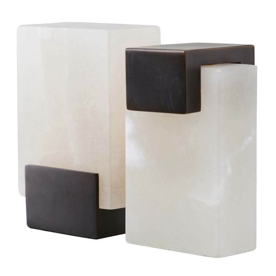 Marble/alabaster bookends with metal edge