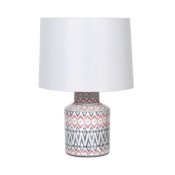 Colourful aztec table lamp with white lampshade 