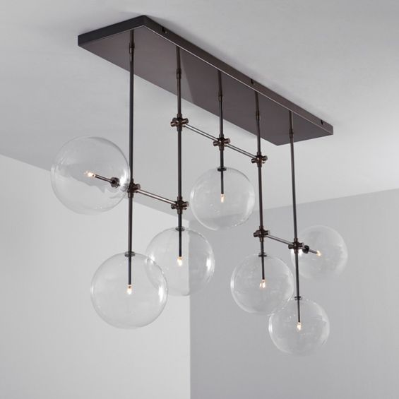 Gunmetal black chandelier with hanging clear glass globe design