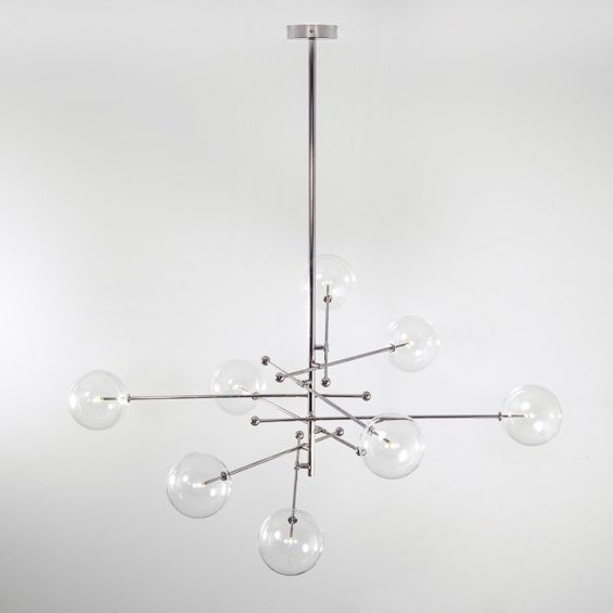 Retro polished nickel chandelier with 8 arms and 8 clear glass bulbs