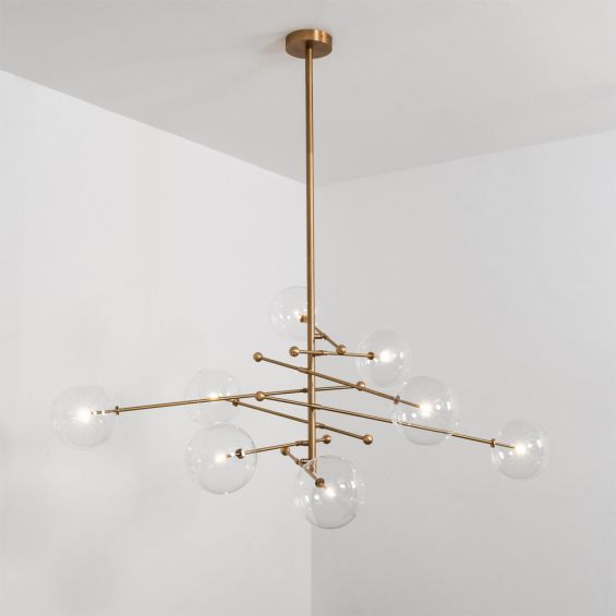 Retro natural brass finish 8 arm chandelier with 8 globe accents 