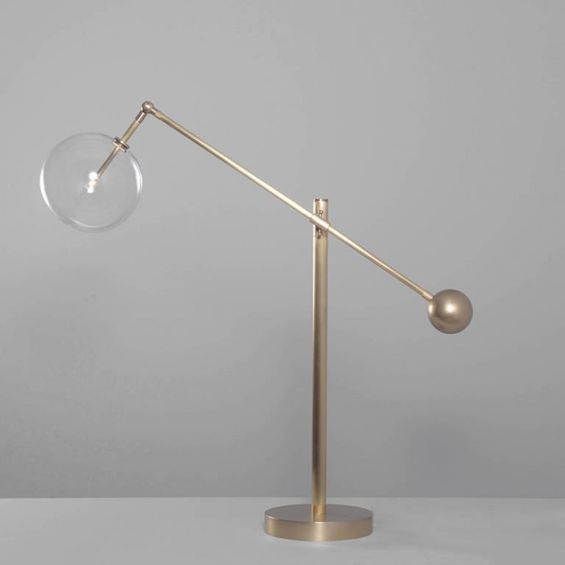 Industrial natural brass table lamp with clear glass globe lampshade