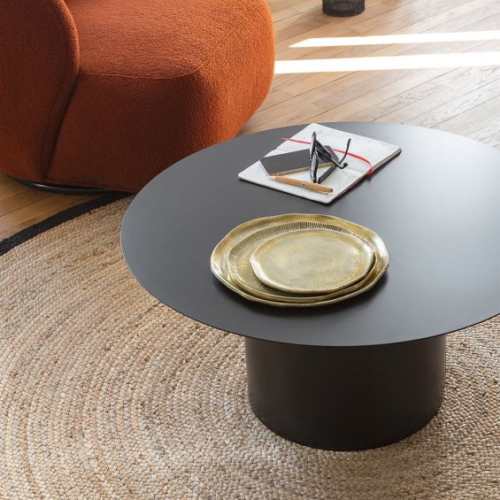 sleek black round coffee table