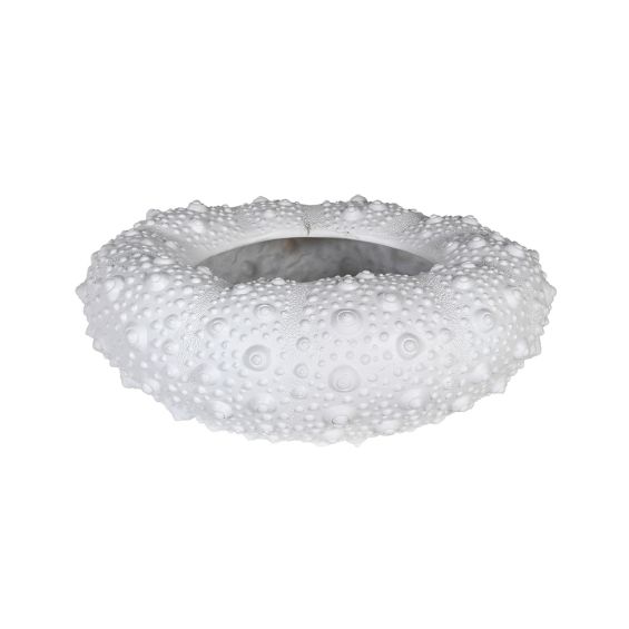 A large white sea inspired decorative bowl with intricately textured details 
