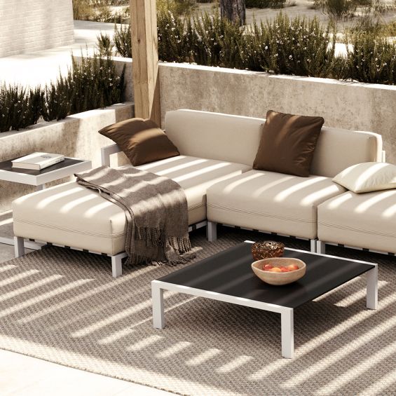 White, outdoor, chaise longue sofa module with steel frame