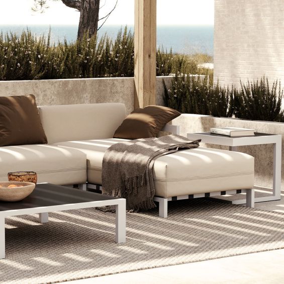 White, outdoor right hand facing chaise longue with black frame 