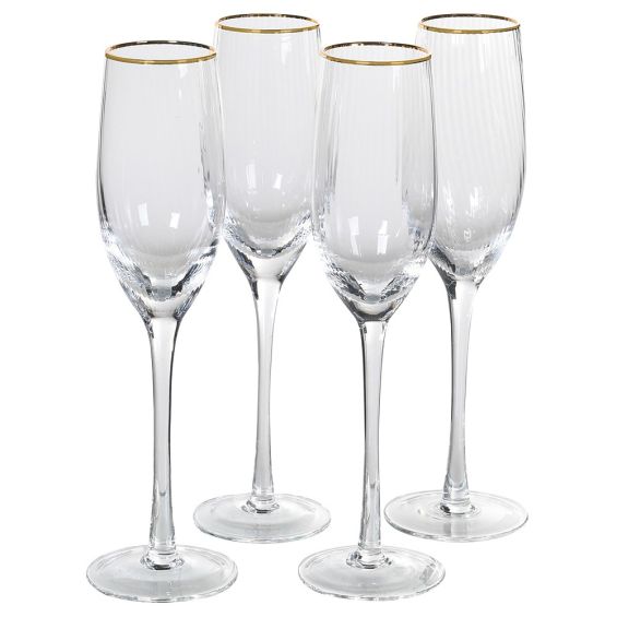 Glamorous set of 4 gold-rimmed champagne glasses. 