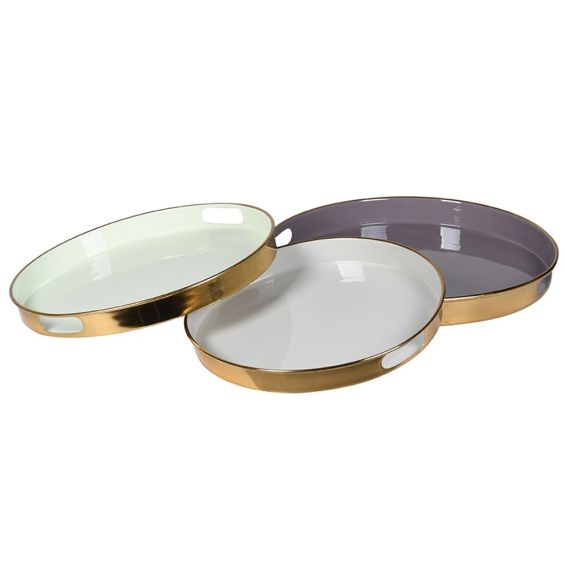 Set of 3 pastel coloured enamel trays
