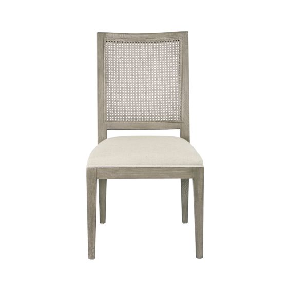 natural dining chair with linen seat and woven back panel