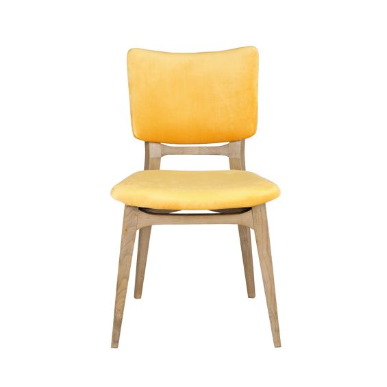 contemporary dining chair with yellow velvet upholstery 