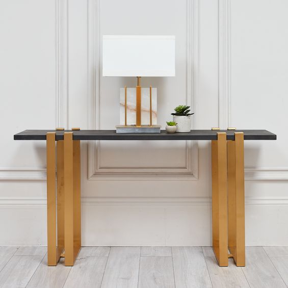 Concrete top gold finished console table 