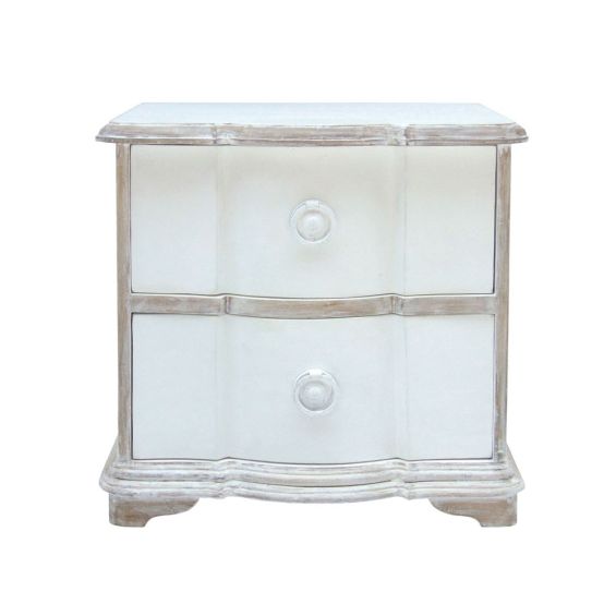 Rustic white chic wooden 2 draw bedside table