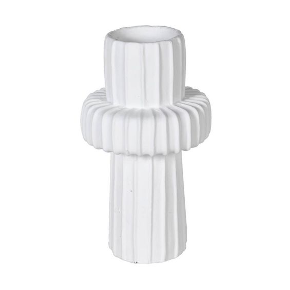 Chic tall vase in white finish with ribbed design