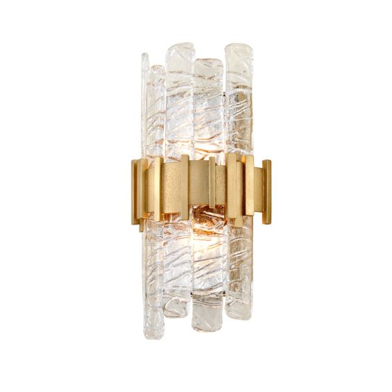 A textured glass antique gold wall sconce by Hudson Valley 