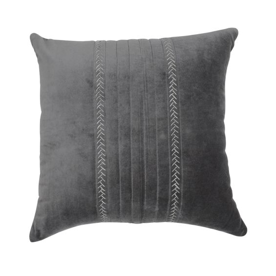An elegant 50 x 50 grey velvet cushion with hand stitching 