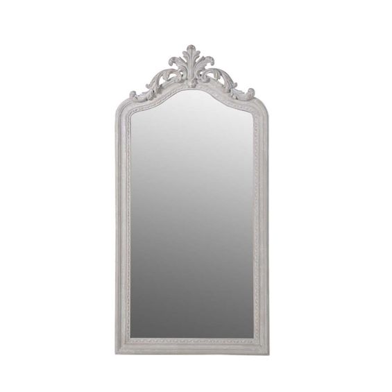 A luxurious French inspired framed mirror with a grey washed wood frame