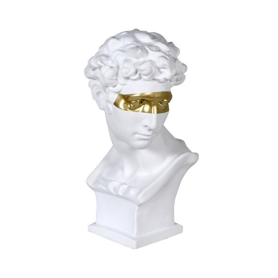 A classic white resin male sculpture with golden detailing 
