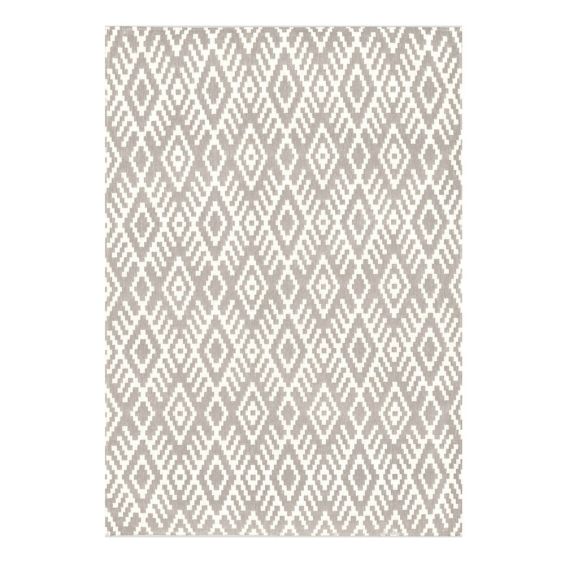 Geometric wool rug tribal design in stone colour