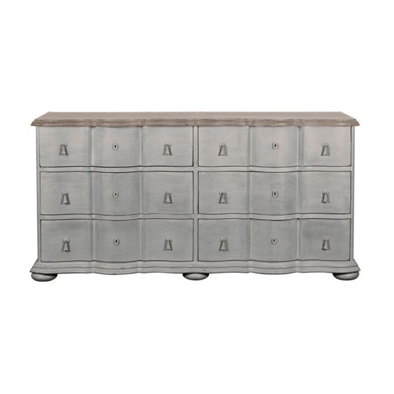 Shabby chic grey oak double chest of drawers