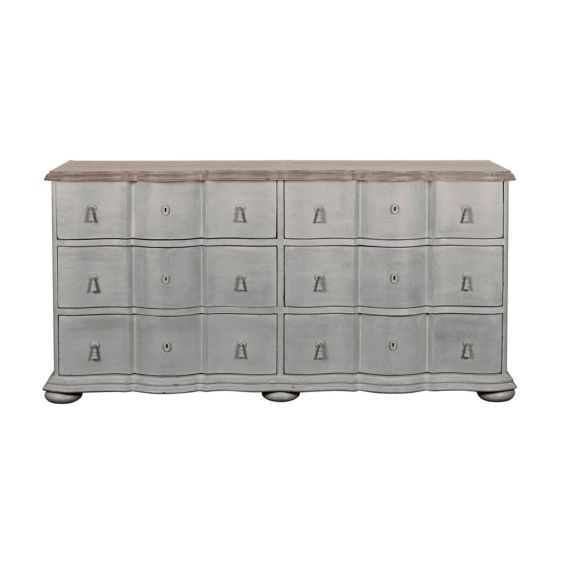 Shabby chic grey oak double chest of drawers