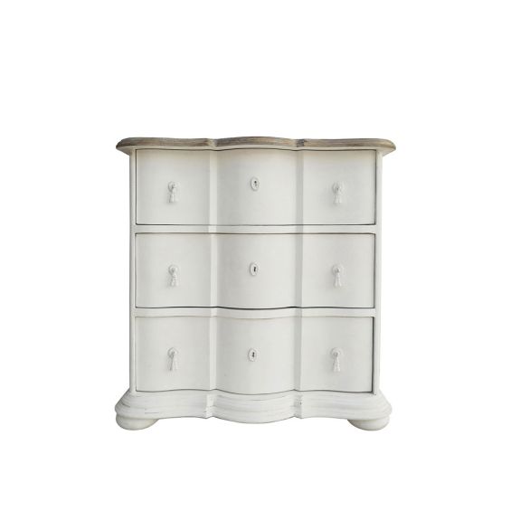 A luxurious white distressed French-style chest of drawers