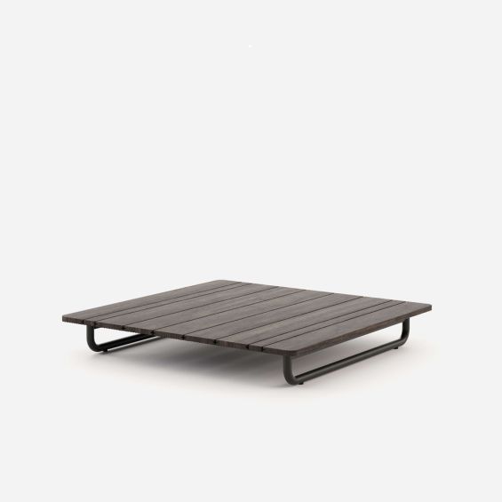 A luxurious laminate and steel coffee table in a rich, brown finish