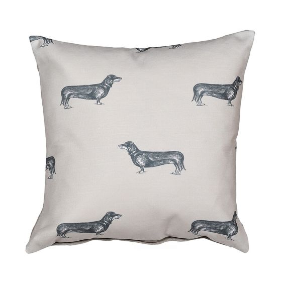 stone and black dachshund sausage dog pattern cushion 