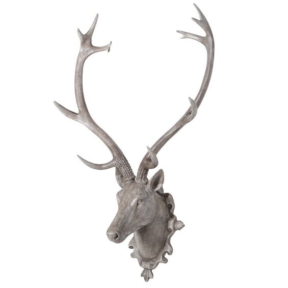 Antique grey large deer head wall trophy