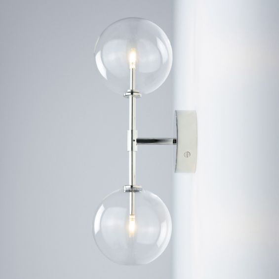 Polished nickel brass double glass globe wall lamp