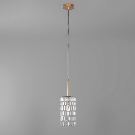 Solid brass ceiling pendant light with a detailed clear glass lampshade design