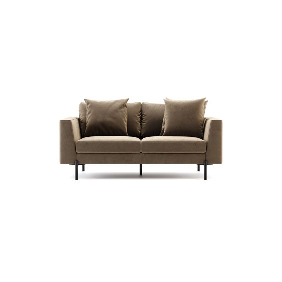 Luxury velvet upholstered contemporary sofa with black texturized steel legs