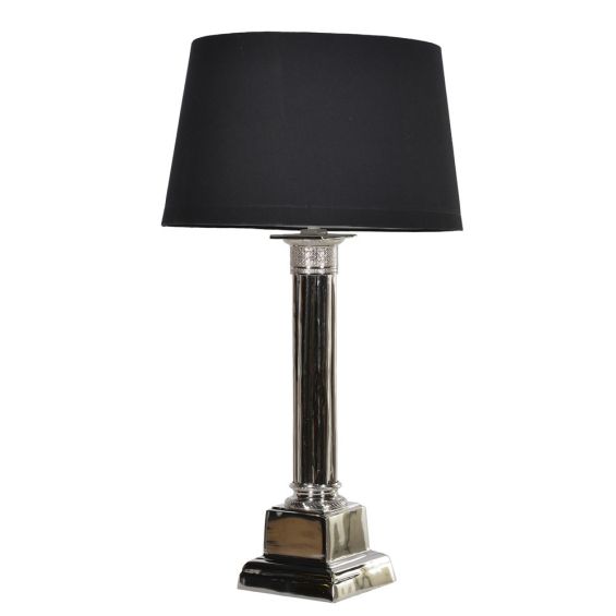 Nickel column table lamp with black shade