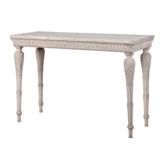 A gorgeous French-style distressed wooden console table