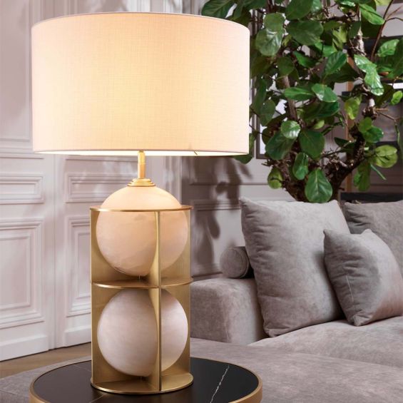 Luxurious alabaster and antique brass table lamp by Eichholtz