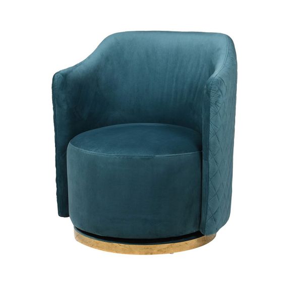 teal velvet swivel chair with wooden base 