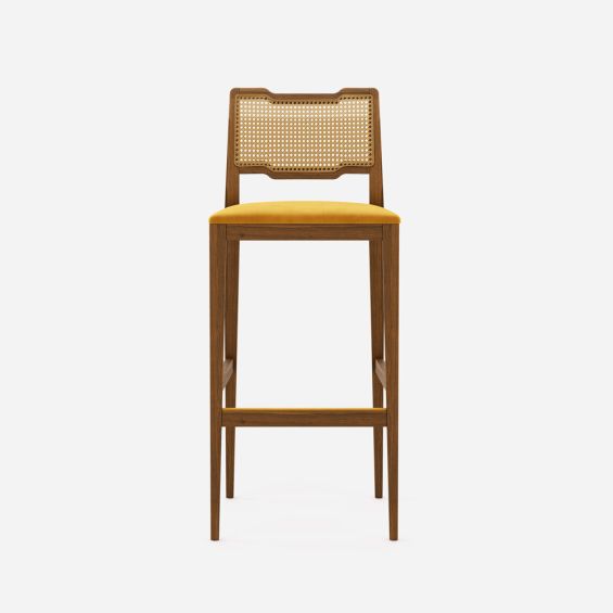A luxurious traditional Portuguese bar stool with velvet upholstery and woven details