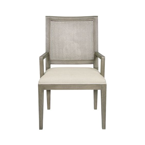 natural armchair with woven panel and linen seat 